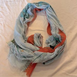 Unisex Large rectangular silk world map theme scarf.